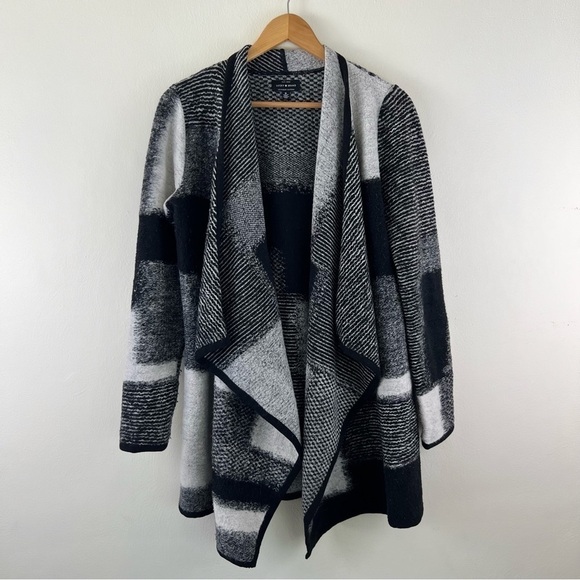 Lucky Brand Sweaters - Lucky Brand Draped Open Front Waterfall Black White Cardigan Women Size M
